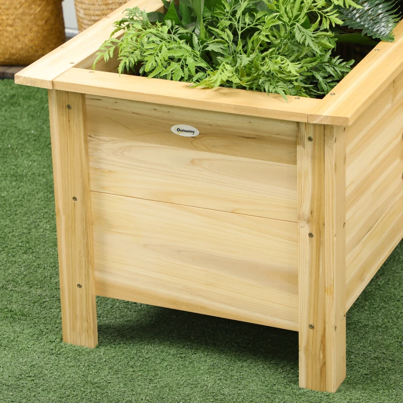 Outsunny Jardinera Elevada de Madera Macetero Exterior en Forma de L con Tela no Tejido Huerto Urbano 120x120x50 cm Natural