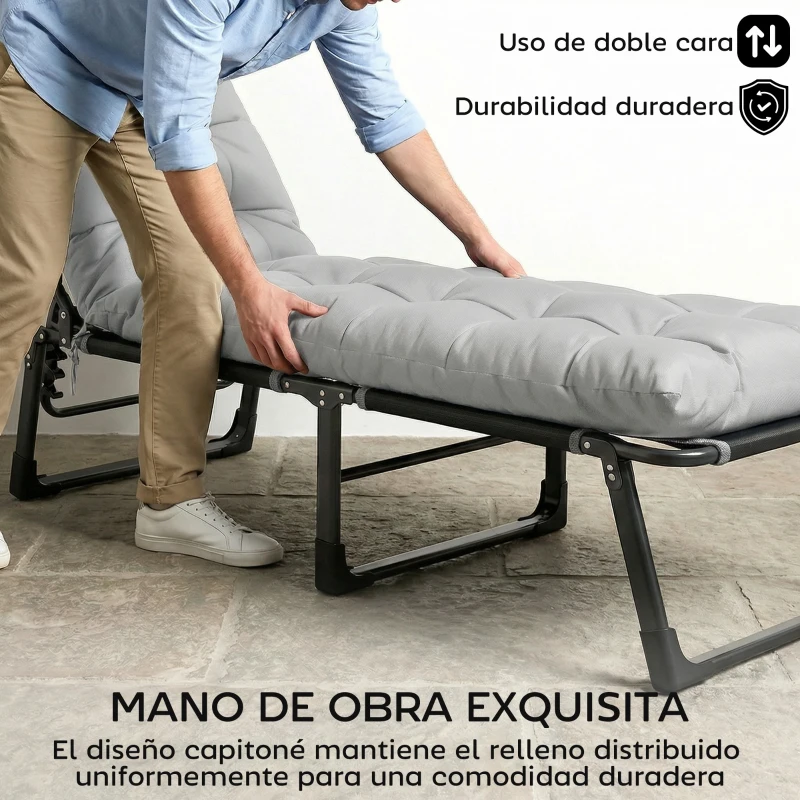 Outsunny Juego de 2 Cojines para Tumbonas 180x55 cm Cojines para Sillas de Jardín Gruesas UPF30+ con 4 Cintas Gris Claro