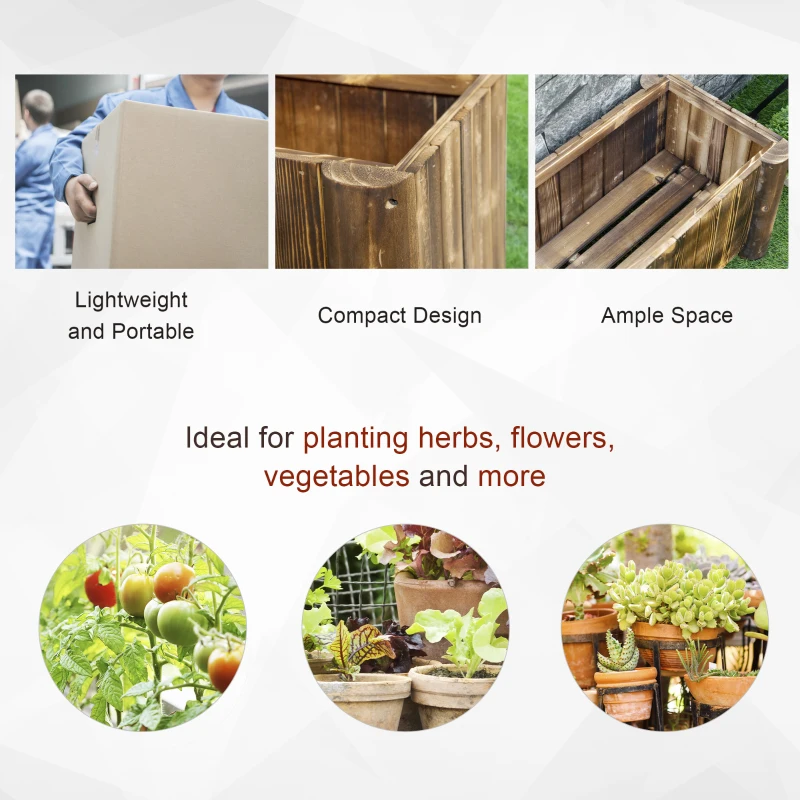 Outsunny Planter on Legs Flower Box dim. 70L x 35l x 30H cm Half-log Legs Slatted Pine Wood-look Body Carbonization-treated