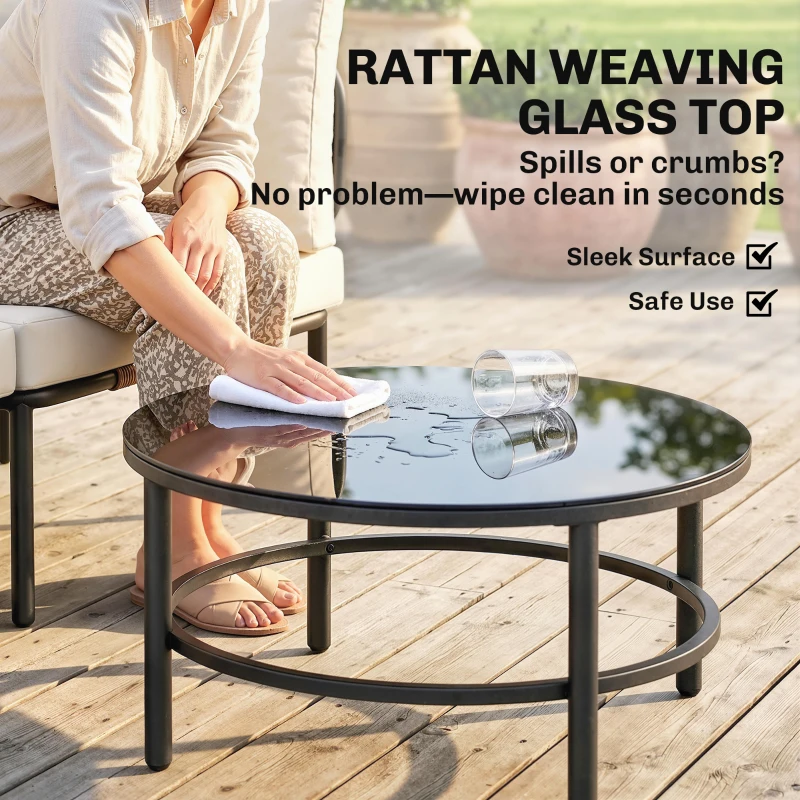 Outsunny Conjunto de Jardim 5 Peças, Rattan Modular em L com Almofadas, Cor Caqui