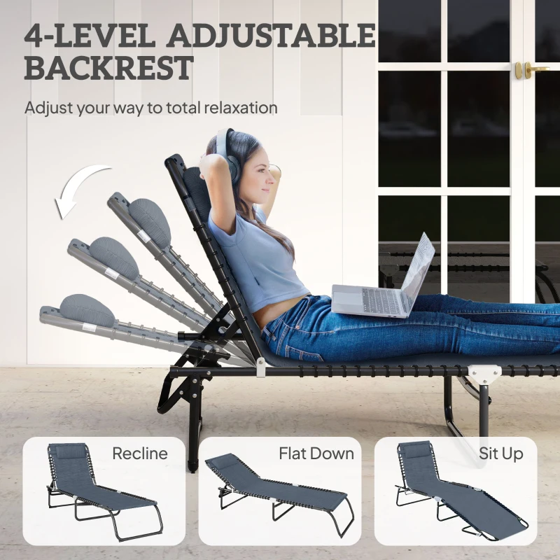 Outsunny Folding Sun Lounger, 3 Positions-Grey