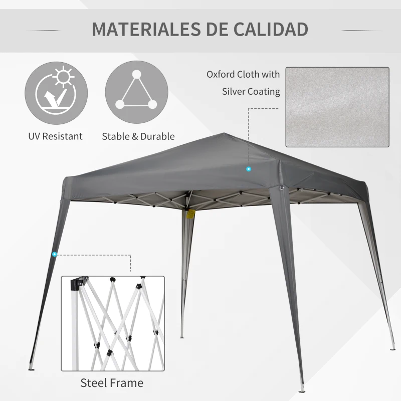 Outsunny Garden Canopy 3x3m Pop-up Folding Tent Steel Waterproof Polyester UV-Resistant with Carry Bag Gray