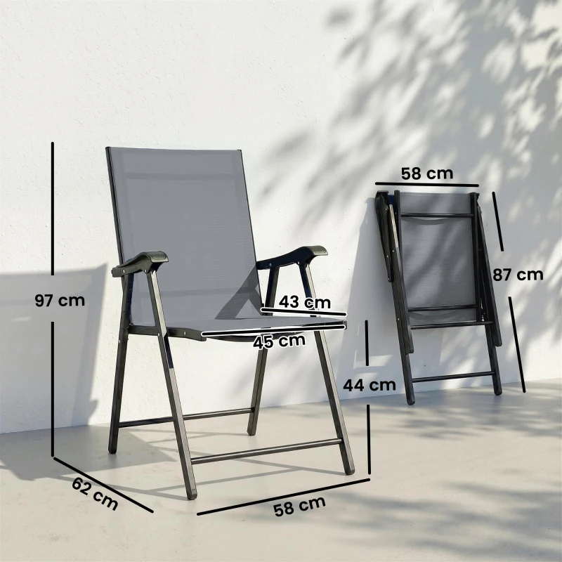 Outsunny Set di 2 Sedie Pieghevoli con Schienale Alto E Braccioli, Grigio Chiaro