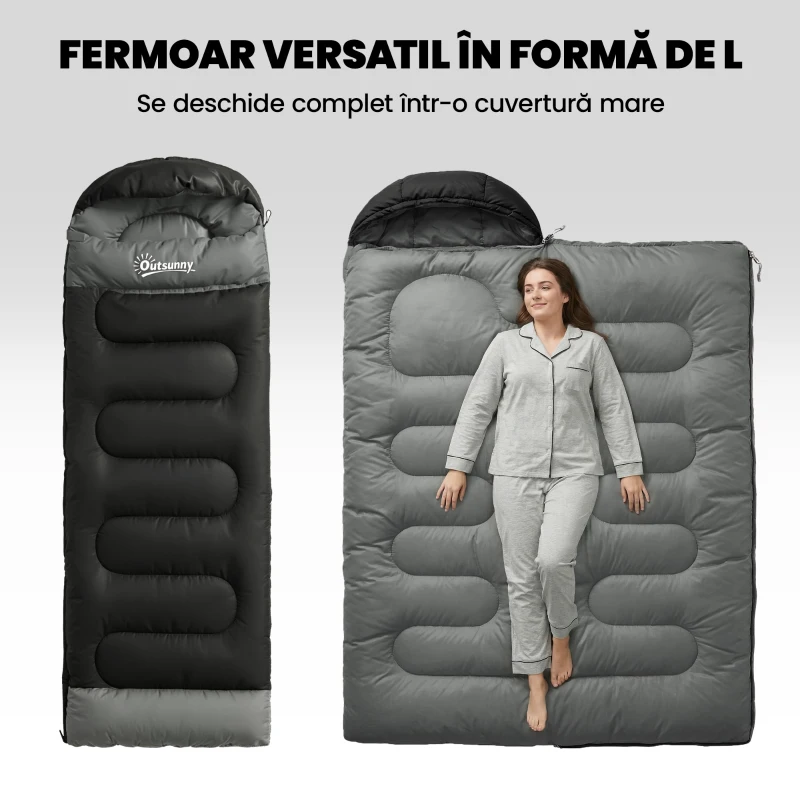 Outsunny Sac de Dormit Individual Ultraușor pentru Bărbați, Spațios, Termic, pentru Drumeții, Pescuit, Camping Outdoor