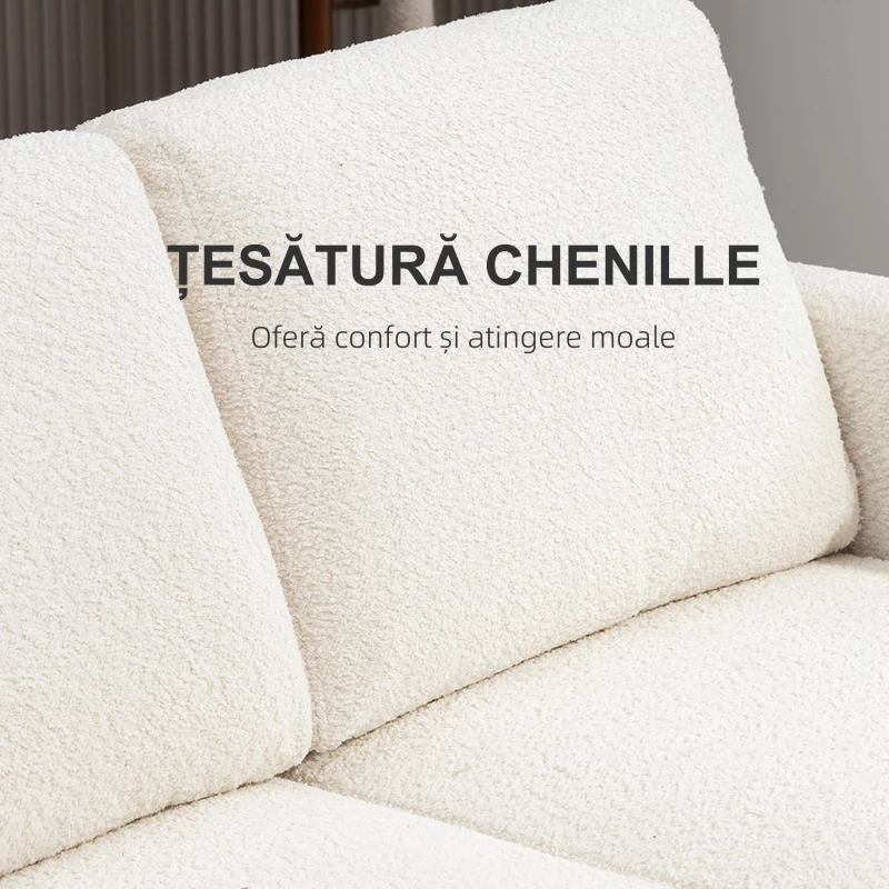 HOMCOM Canapea Modernă cu 2 Locuri din Catifea Chenille cu Perne Detașabile și Lavabile, 138x70x80 cm, Crem(m-8)