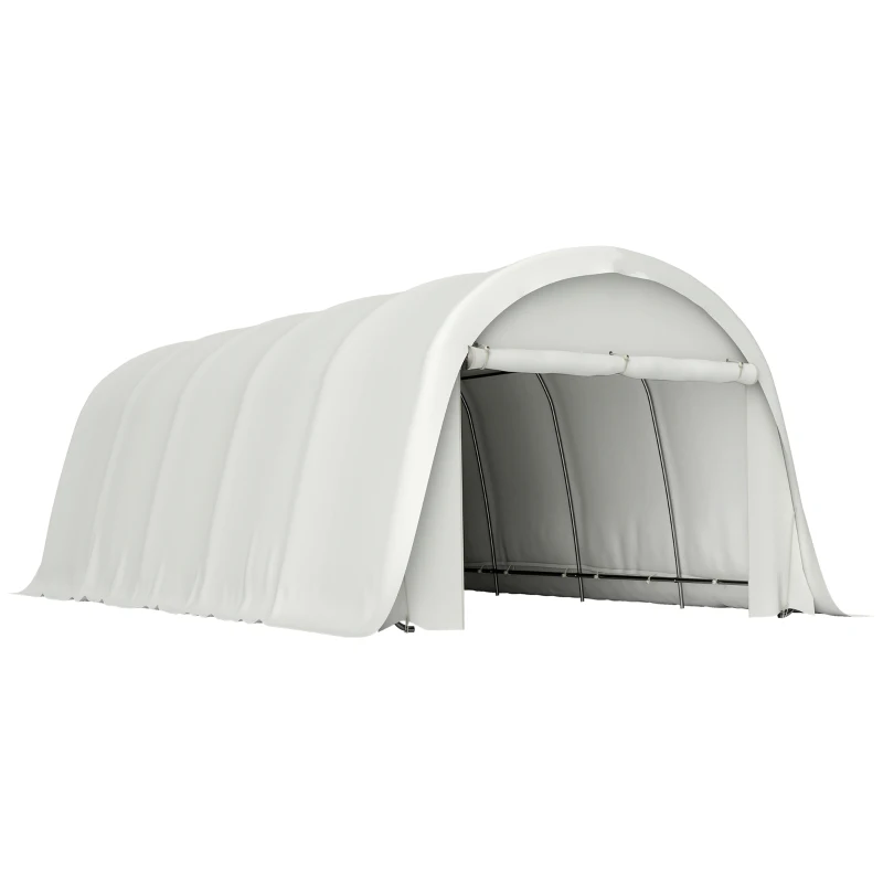 Carport Outsunny 3,6 x 7,2 m Rezistent, Garaj Portabil cu Protecție Solară UPF50+, Cadru Galvanizat, Ușă Mare Rulantă pentru Mașini, Camioane, Bărci, Motociclete, Biciclete, Alb Crem