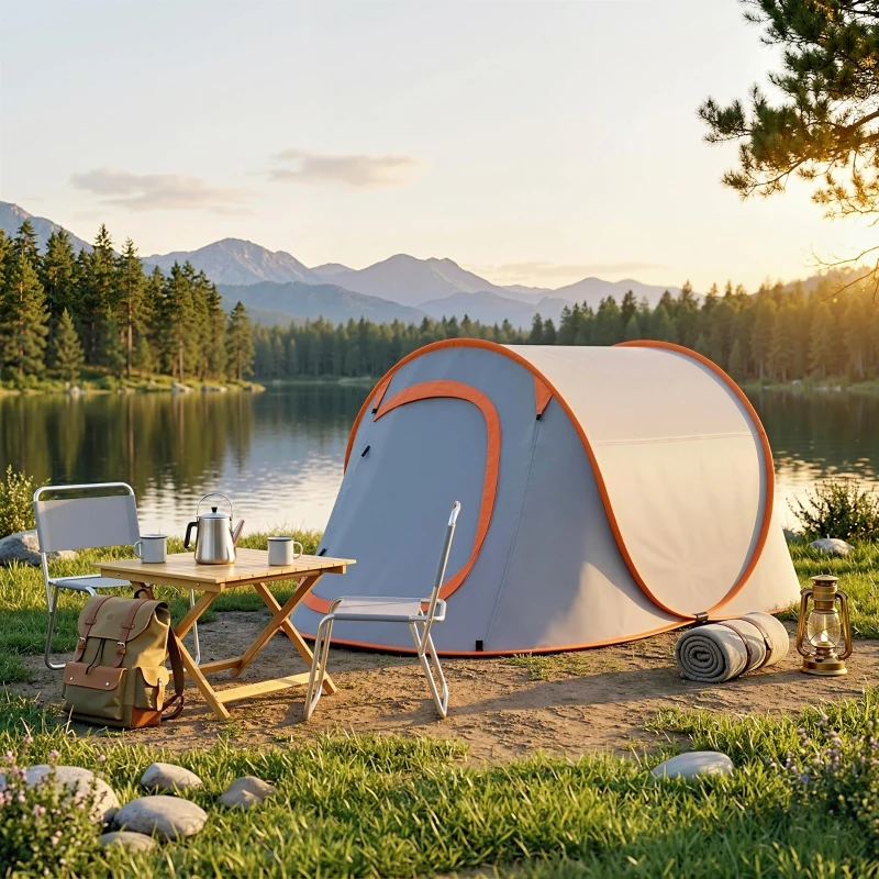 Outsunny Two-Man Pop-Up Dome Tent, with Accessories - Grey