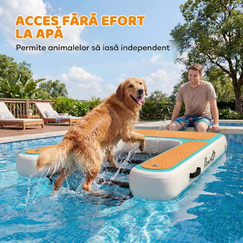 PawHut Rampă Gonflabilă pentru Câini XL pentru Piscină, Barcă și Platformă, 151x102cm, cu Suprafață Antiderapantă din EVA, pentru Câini de Talie Mare până la 100kg