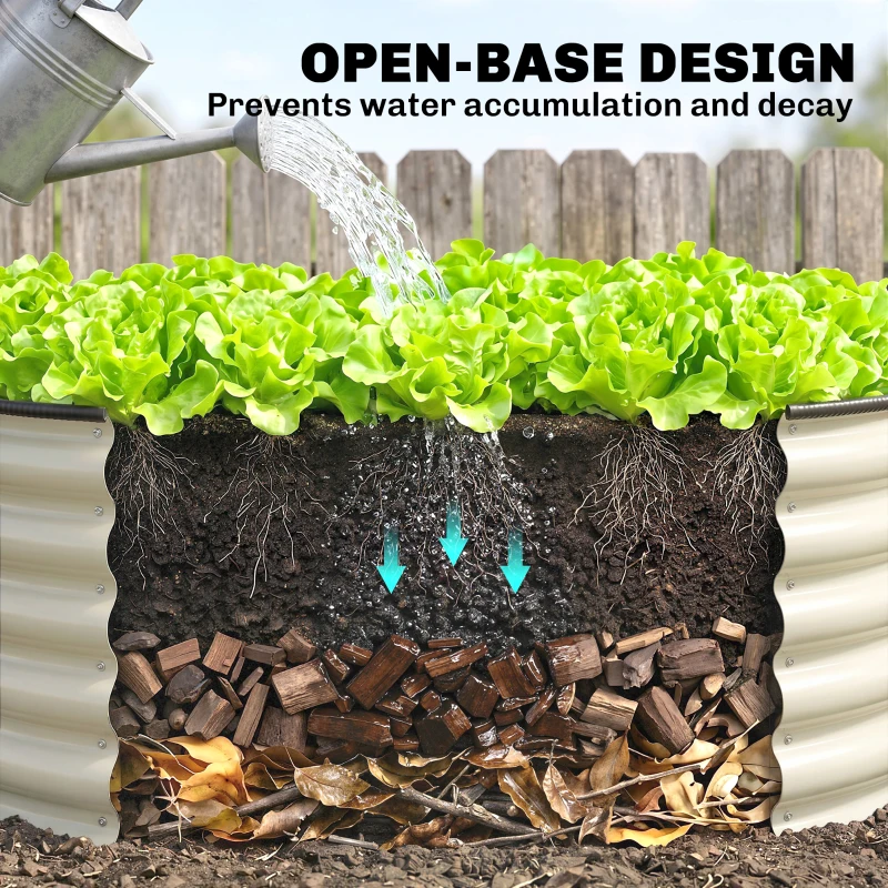 Outsunny Galvanised Raised Garden Bed with Safety Edging, Outdoor Raised Planter Box with Gloves, 120 x 120 x 43cm, Cream Whtie