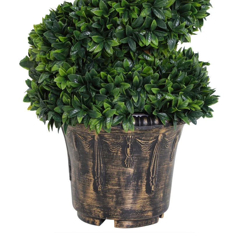 Outsunny Set 2 Piante Artificiali di Bosso a Spirale per Interni ed Esterni con Vaso, Ø32x120 cm, Verde