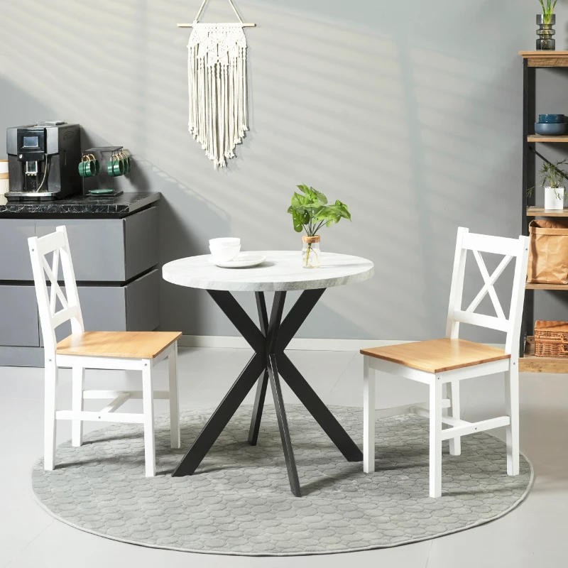 HOMCOM Lot de 2 chaises de salle à manger en bois massif chaise de cuisine esprit campagne dossier croisé blanc et chêne