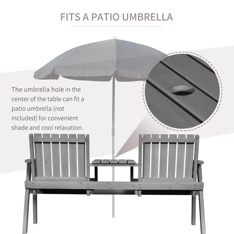Outsunny 2-Seater Wooden Garden Furniture Bench - Antique Loveseat Chair and Table Conversation Set for Yard, Lawn, Porch, Patio, Grey
