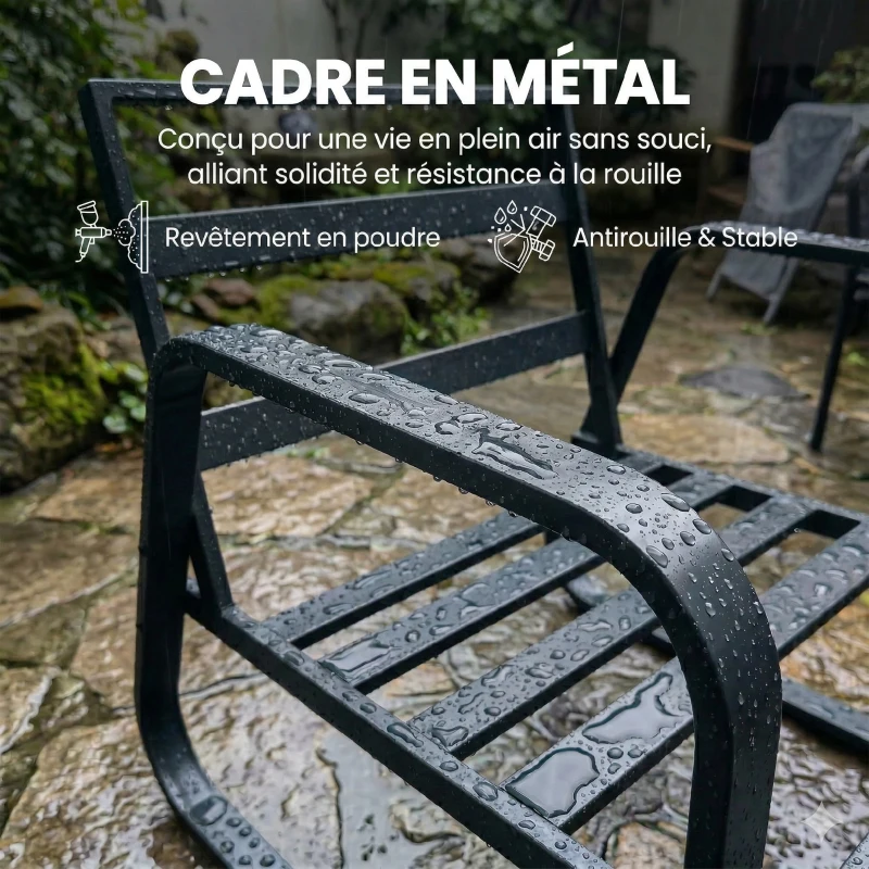 Outsunny Salon de Jardin 4 Pièces avec Coussins Déhoussables Très Épais 10cm Table Basse en Verre Trempé Noir