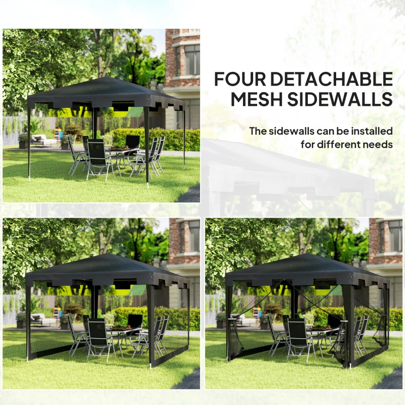 Outsunny 4 m x 3 m Gazebo Party Tent - Outdoor Canopy Garden Sun Shade with Mesh Sidewalls, Dark Grey