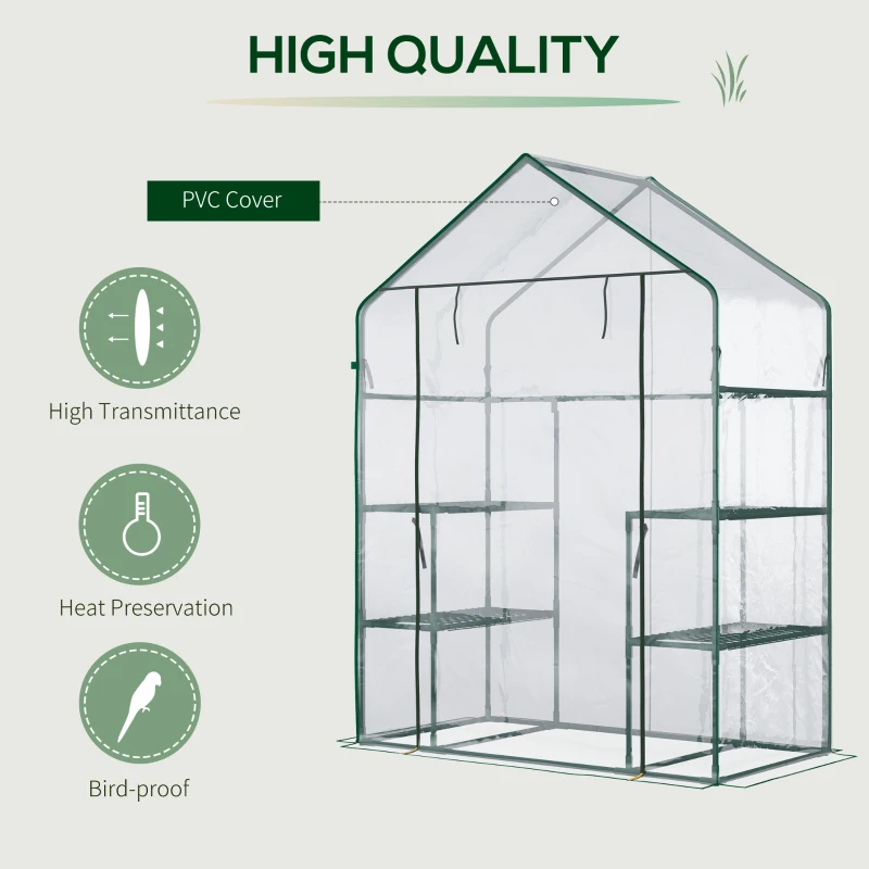 Outsunny Garden greenhouse 4 shelves steel PVC high-density 140 g/m² UV-resistant 142 x 73 x 195 cm transparent green