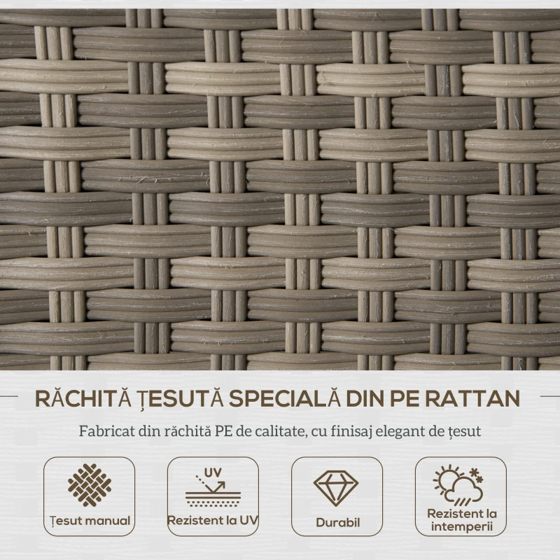 Outsunny Set Mobila de Gradina de 6 Piese din Ratan PE, Salon cu Canapea 3 Locuri, 2 Fotolii, 2 Taburete si Masa, Perne Detasabile si Lavabile, Gri