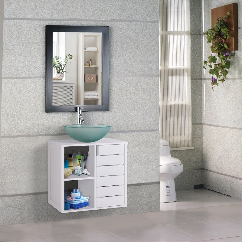 Kleankin Móvel para Lavatório Pousar Suspenso com 2 Prateleiras Abertas e Armário com Prateleira Ajustável 60x30x54 cm Branco