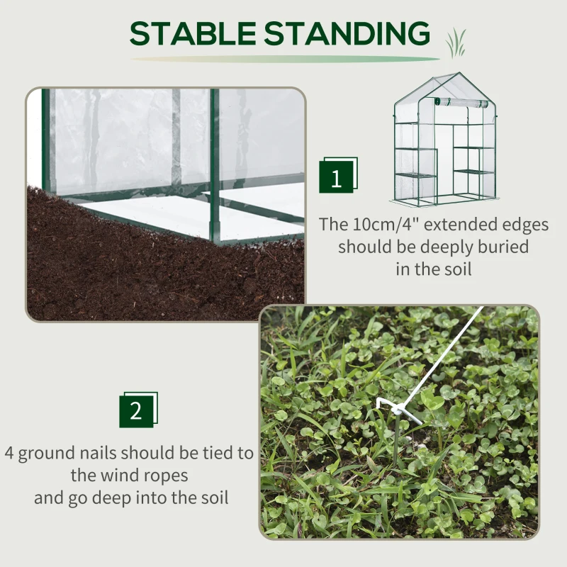 Outsunny Garden greenhouse 4 shelves steel PVC high-density 140 g/m² UV-resistant 142 x 73 x 195 cm transparent green