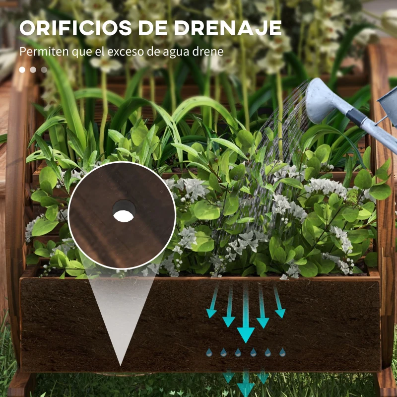 Outsunny Jardinera de Madera Macetero Exterior de 3 Niveles Diseño de Escalera Orificios de Drenaje 61x62x57 cm Carbonizado