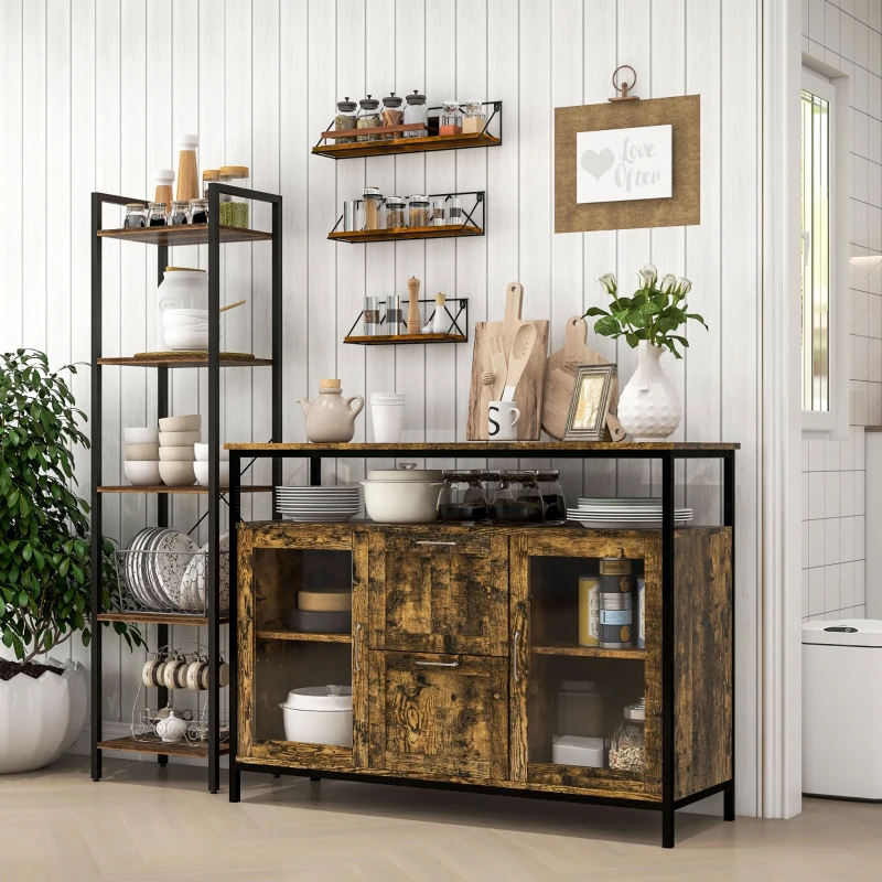 HOMCOM Industrial Style Bookcase H154 cm 5 Shelves Black Steel Particleboard Aged Wood Look