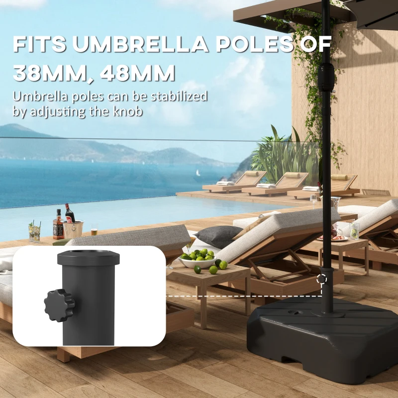 Outsunny Garden Parasol Base with Wheels, Telescopic Handle, 72 kg /45 kg Fillable Sun Umbrella Base Parasol Stand, Black