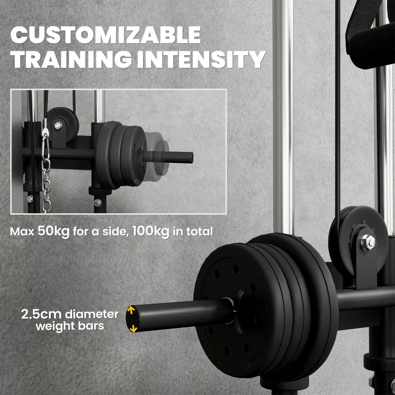 SPORTNOW Regulowana wieża siłowa 25-165 cm z podwójnymi wyciągami i adapterami 62 x 60 x 200 cm Czarny