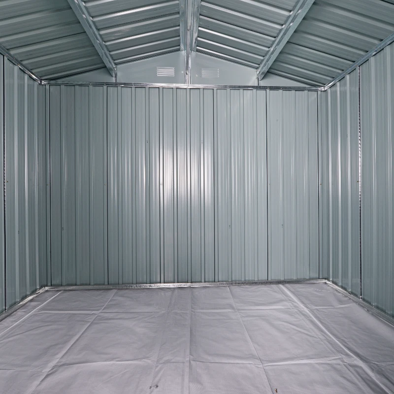 Outsunny 8 x 6ft Galvanised Steel Shed, with Double Door - Light Grey