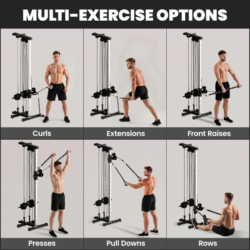 SPORTNOW Regulowana wieża siłowa 25-165 cm z podwójnymi wyciągami i adapterami 62 x 60 x 200 cm Czarny