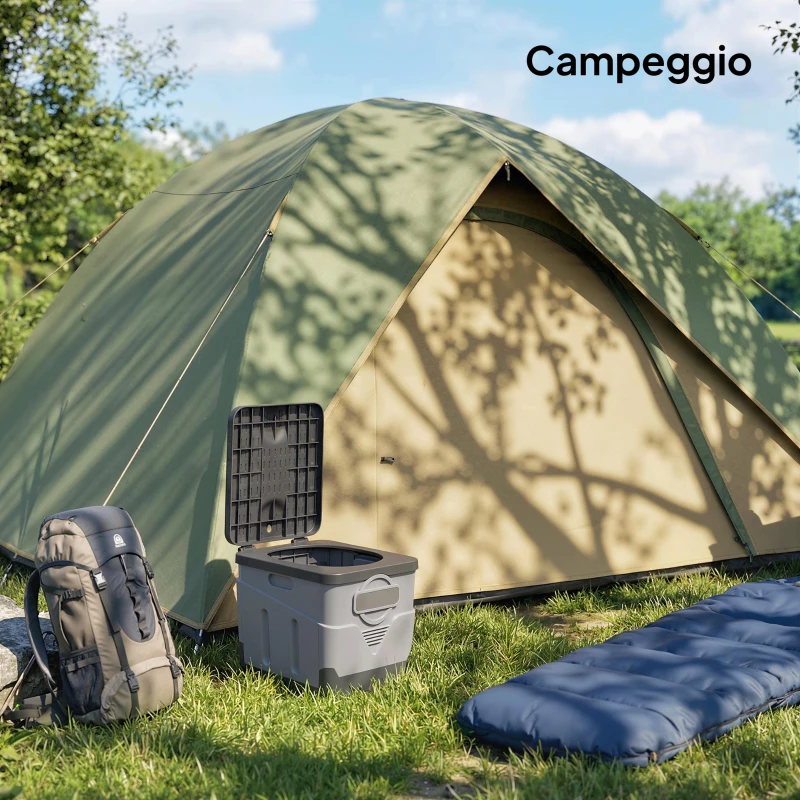 Outsunny WC Portatile da Campeggio con 12 Pacchetti Coagulanti e 12 Sacchetti di Smaltimento, 34x29x20 cm, Grigio Scuro