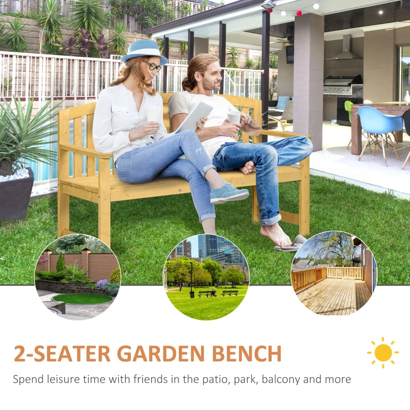 Outsunny 2 Seater Wooden Garden Bench with Armrest, Outdoor Furniture Chair for Park or Balcony, Orange