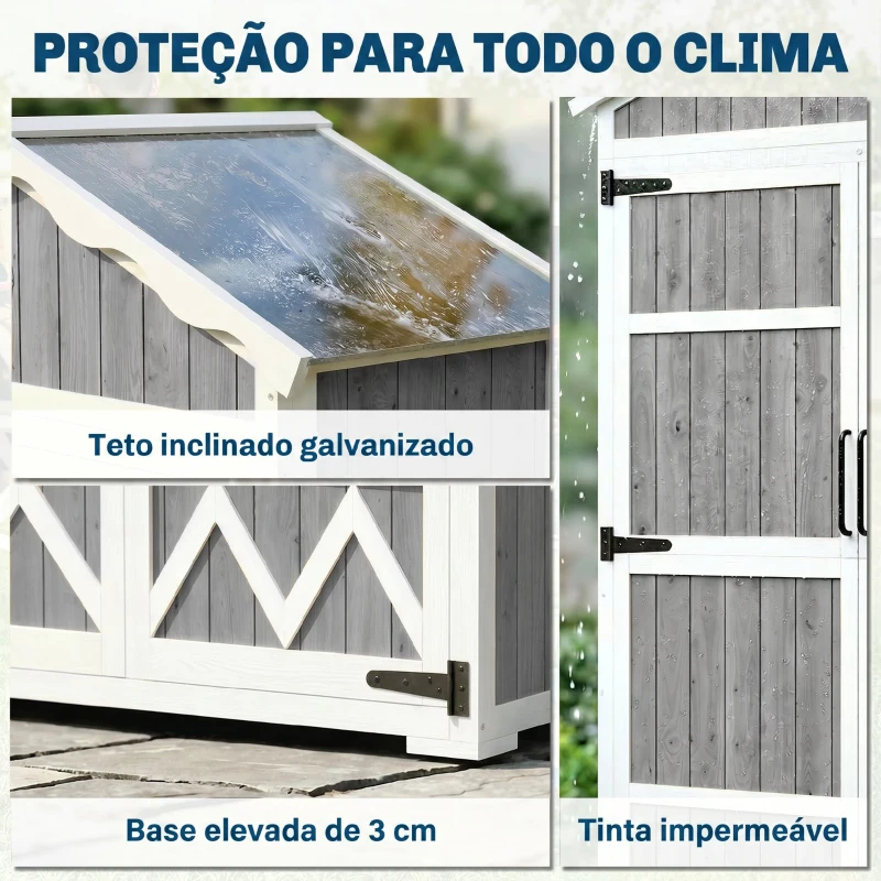 Outsunny Armário de Jardim de Madeira 105x55x179 cm Abrigo de Exterior com Portas 4 Prateleiras Extraíveis Teto Metal Galvanizado Cinza