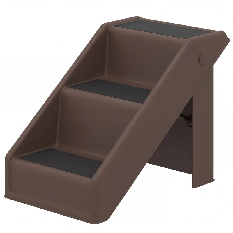 PawHut Scaletta per Cani e Gatti con 3 Scalini Antiscivolo per Letti Alti e Divani, 50x30.5x36.5 cm, Marrone