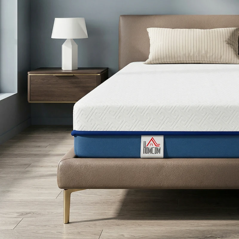 HOMCOM Colchão 190x135 cm Espessura 20 cm Colchão Viscoelástico com Chá Verde Firmeza Média Cama Refrescante com Espuma de Gel