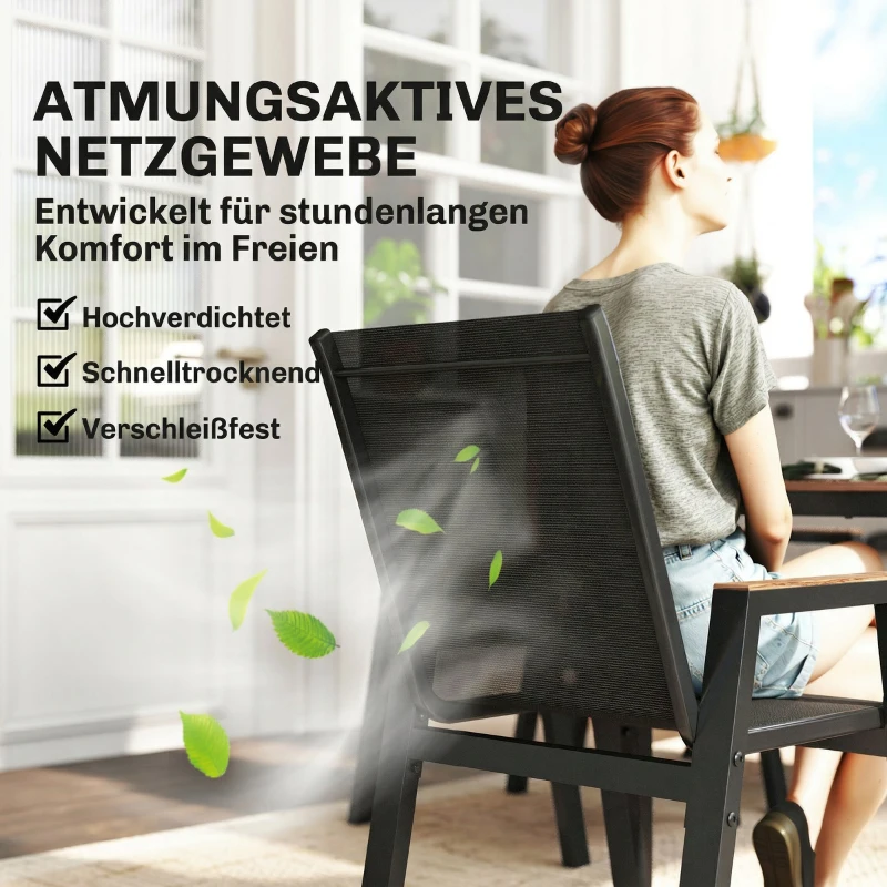 Outsunny Gartenmöbel Set Sitzgruppe 7-teilig Tisch mit 6 Atmungsaktiven Stühlen Hoche Rückenlehne Lamellendesign Holzoptik