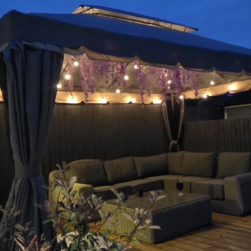 Outsunny 3 x 4m Aluminium Garden Gazebo, Marquee Canopy Shelter Pavilion Party Tent with Nets and Curtains for Garden and Deck, Grey