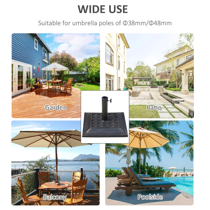Outsunny 9kg Square Garden Parasol Base Holder - Resin Outdoor Market Umbrella Stand with Adjustable Coupler, Bronze