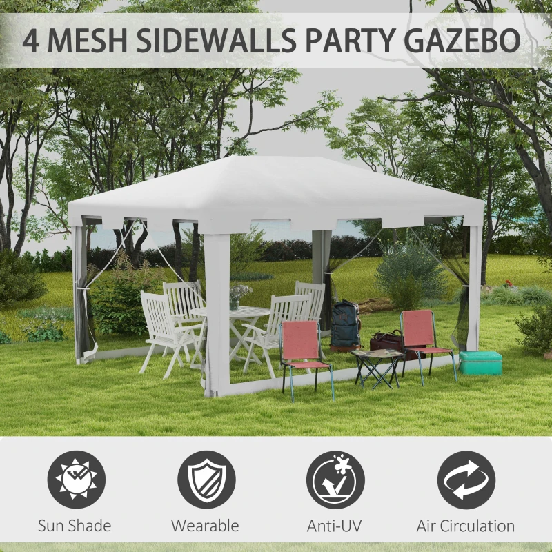 Outsunny 4 m x 3 m Gazebo Party Tent - Outdoor Canopy Garden Sun Shade with Mesh Sidewalls, White