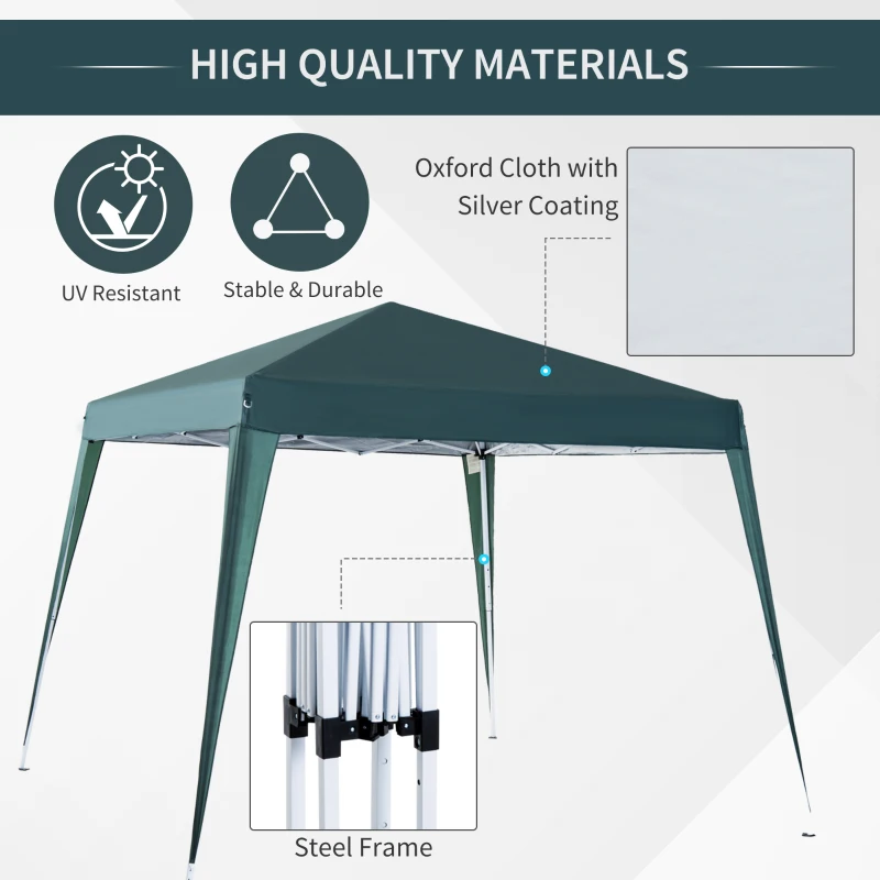 Outsunny Pop-up Folding Garden Gazebo Canopy 2.4 x 2.4 m Steel Polyester UV-Resistant with Carry Bag Dark Green