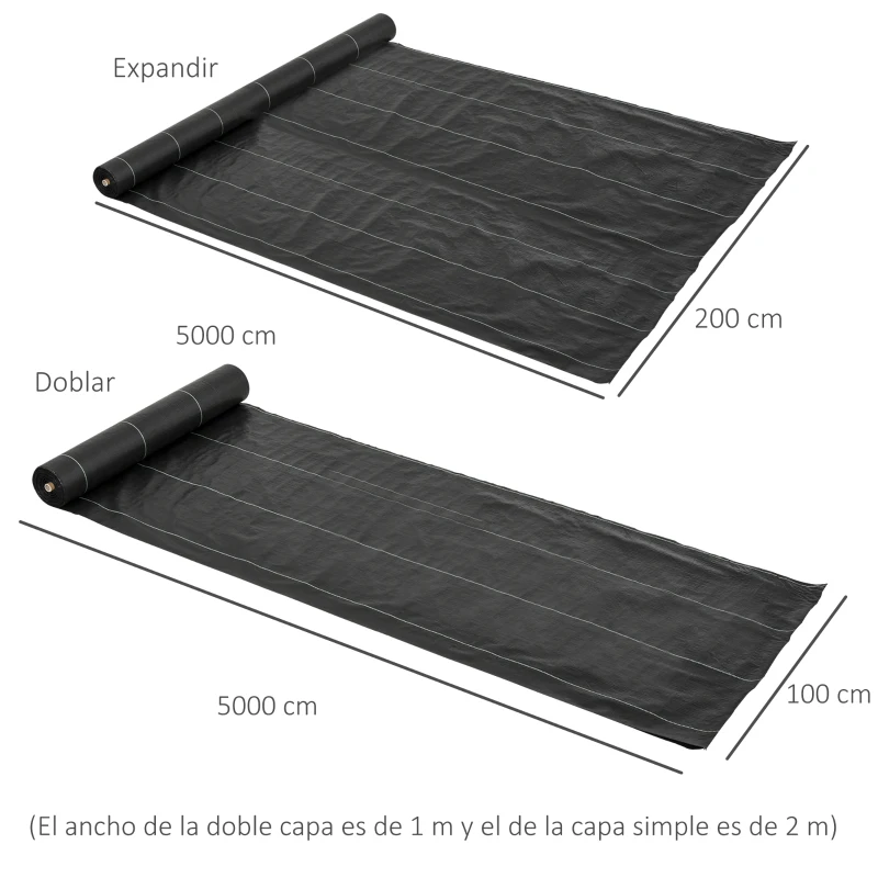 Outsunny Malla Antihierbas 2x50 m Malla Antimaleza Malla Geotextil contra Malas Hierbas y Malezas 100 g/m² para Jardín Negro