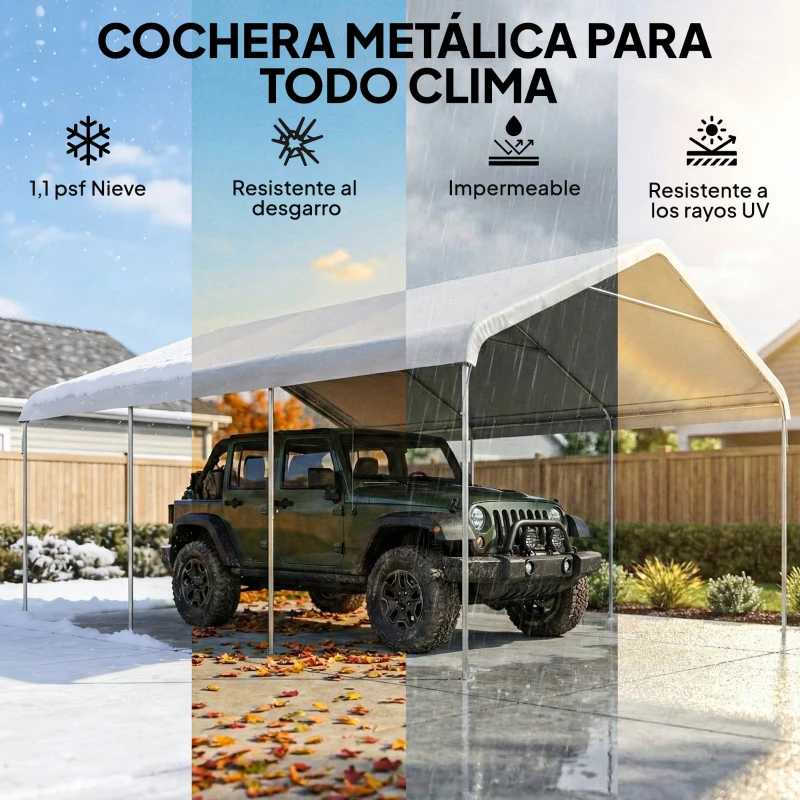 Outsunny Carpa Garaje Portátil 5x6 m con Estructura de Acero Galvanizado Impermeable Anti-UV Cobertizo para Herramientas Crema