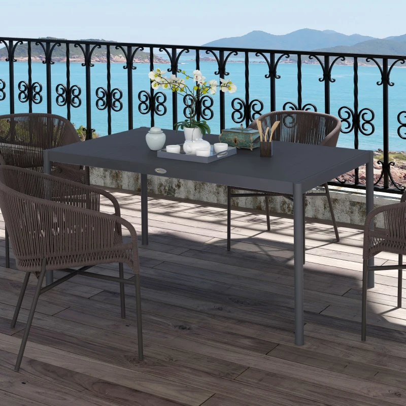Outsunny Table de jardin rectangulaire pour 6 personnes en aluminium plateau à lattes dim. 145L x 90l x 74H cm gris