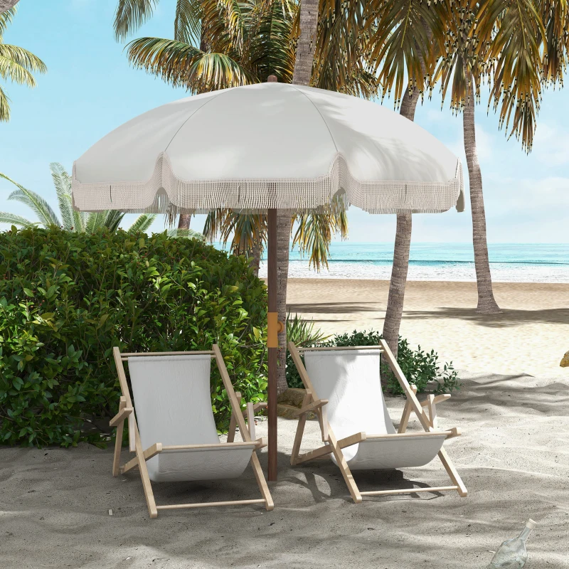Outsunny Parasol de plage parasol d'extérieur rond parasol à frange protection UV 40 + avec 8 baleines gris clair