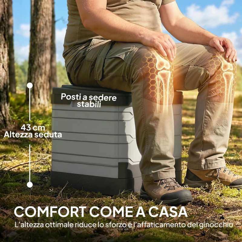 Outsunny WC Portatile da Campeggio con 12 Pacchetti Coagulanti e 12 Sacchetti di Smaltimento, 42x46x43.5 cm, Grigio e Nero