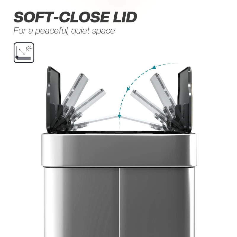 HOMCOM 55L Sensor Bin, Large Automatic Touchless Rubbish Bin with Soft-Close Lid, Silver Tone