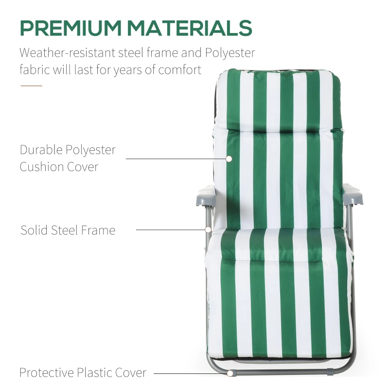 Outsunny 2 Pieces Garden Patio Furniture Set of 2, Outdoor Foldable Sun Recliners Loungers with Multi Position Relaxers Chairs and Cushions (Green White)