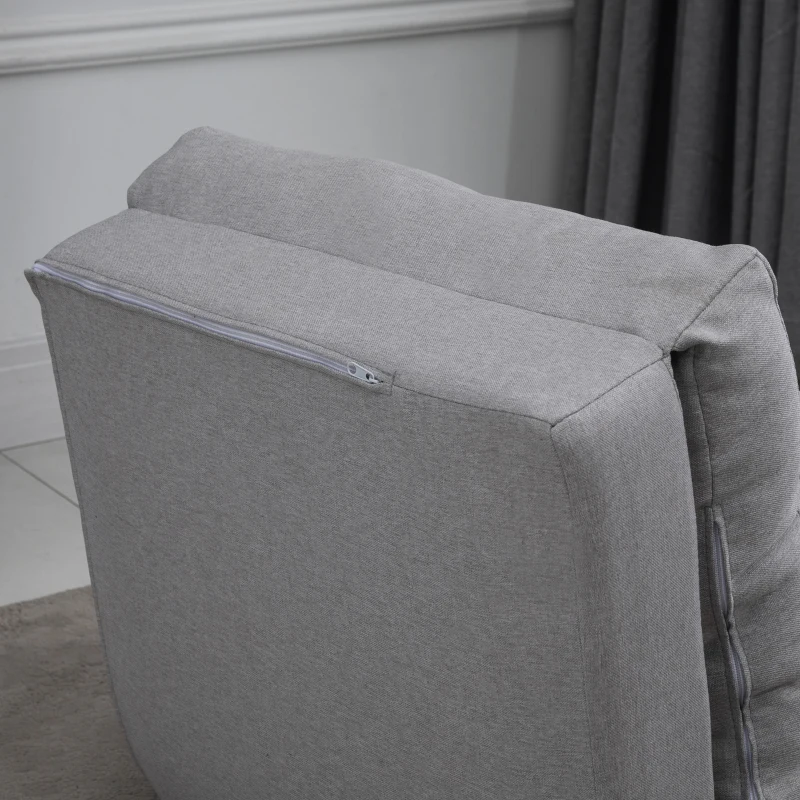 HOMCOM Sofá Cama Individual Plegable Sofá Cama Tapizado en Lino con Respaldo Ajustable 5 Posiciones 1 Almohada Gris Claro