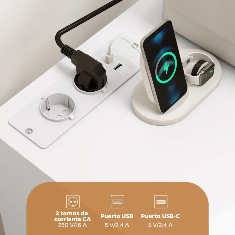 HOMCOM Mueble para Impresora con Estación de Carga y Ruedas 5 Cajones Puertos USB Estante Ajustable Blanco
