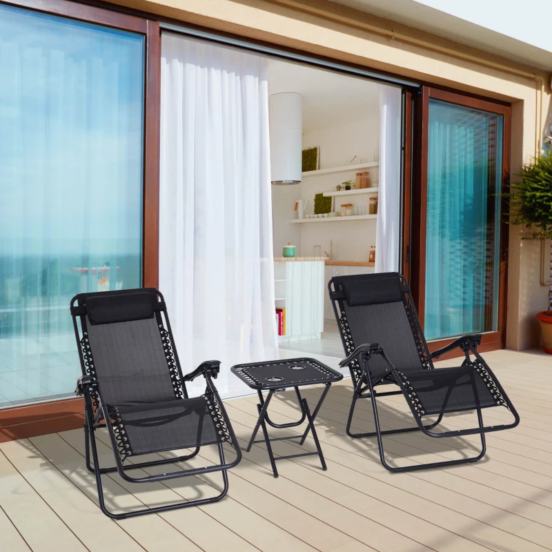 Outsunny Lot de 2 chaises Longues Bain de Soleil Pliables zéro de gravité Dossier inclinable Table d'appoint Acier Noir