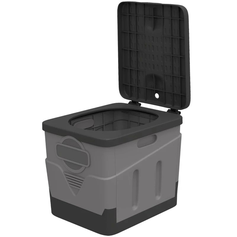 Outsunny WC Portatile da Campeggio con 12 Pacchetti Coagulanti e 12 Sacchetti di Smaltimento, 34x29x20 cm, Grigio Scuro