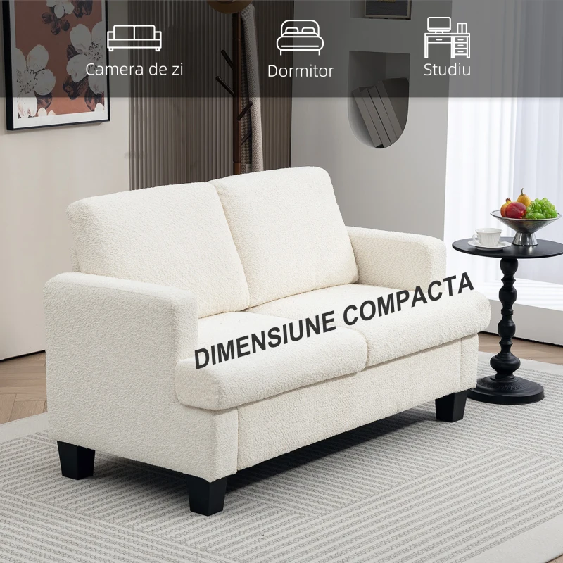 HOMCOM Canapea Modernă cu 2 Locuri din Catifea Chenille cu Perne Detașabile și Lavabile, 138x70x80 cm, Crem(m-9)